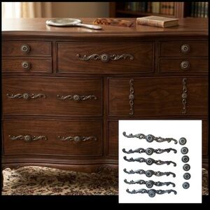 Vintage Style Antique Bronze 6 Backplates with Knobs + 6 Additional Leaf knobs